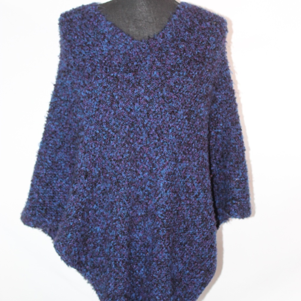 Vintage United Knitwear Blue & Purple Poncho, One Size